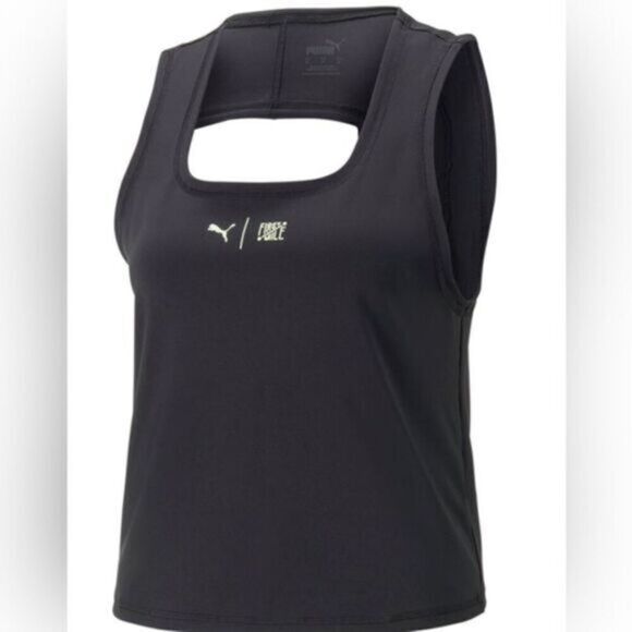 NWT PUMA Women’s Black First Mile Crop Tank Top Square Neck Line Open Back - S - Picture 1 of 5